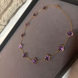 Gold and Purple Clover Necklace - 18K Gold-Plated Chain - Length 18" - Van Cleef